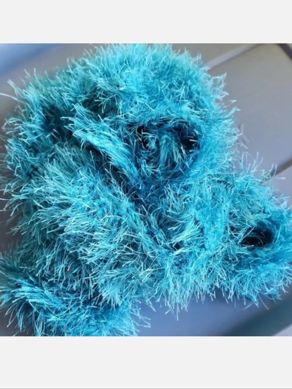 Blue Fluffy Knitted Crocheted Scarf